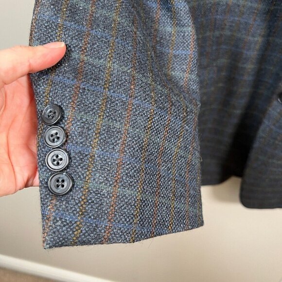 Hilton Loro Piana Wool Blazer Jacket Size 44 Blue Plaid Super 110's Career Work - Picture 5 of 13